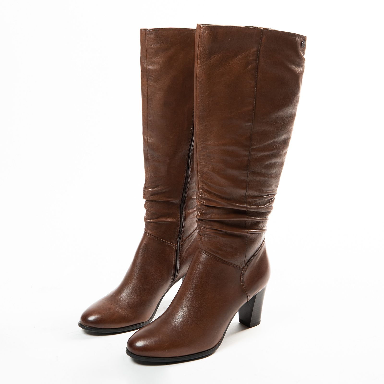 Cognac hoge laarzen met hak - Dames | MANFIELD