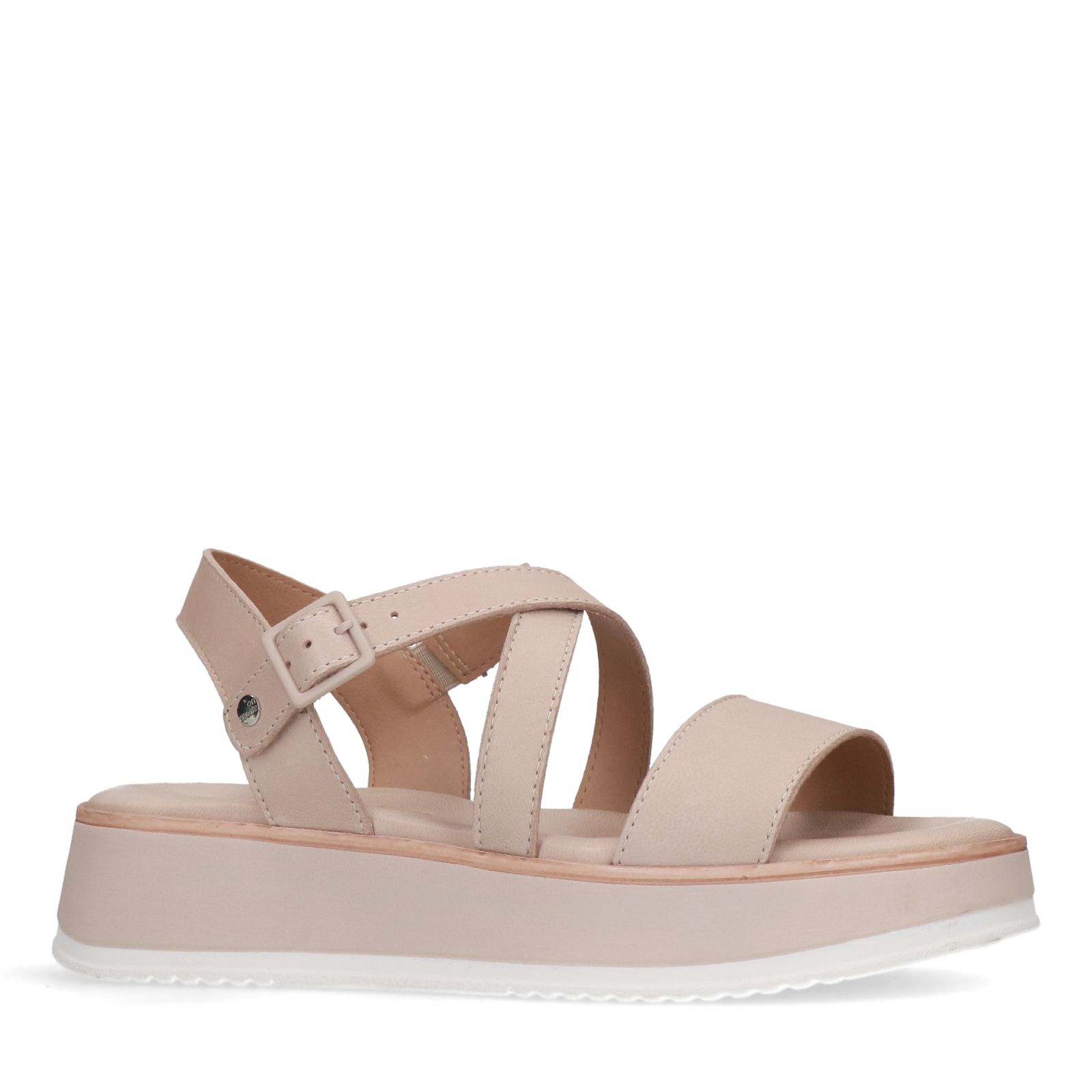 Beige leren sandalen met hoge zool - Dames | MANFIELD