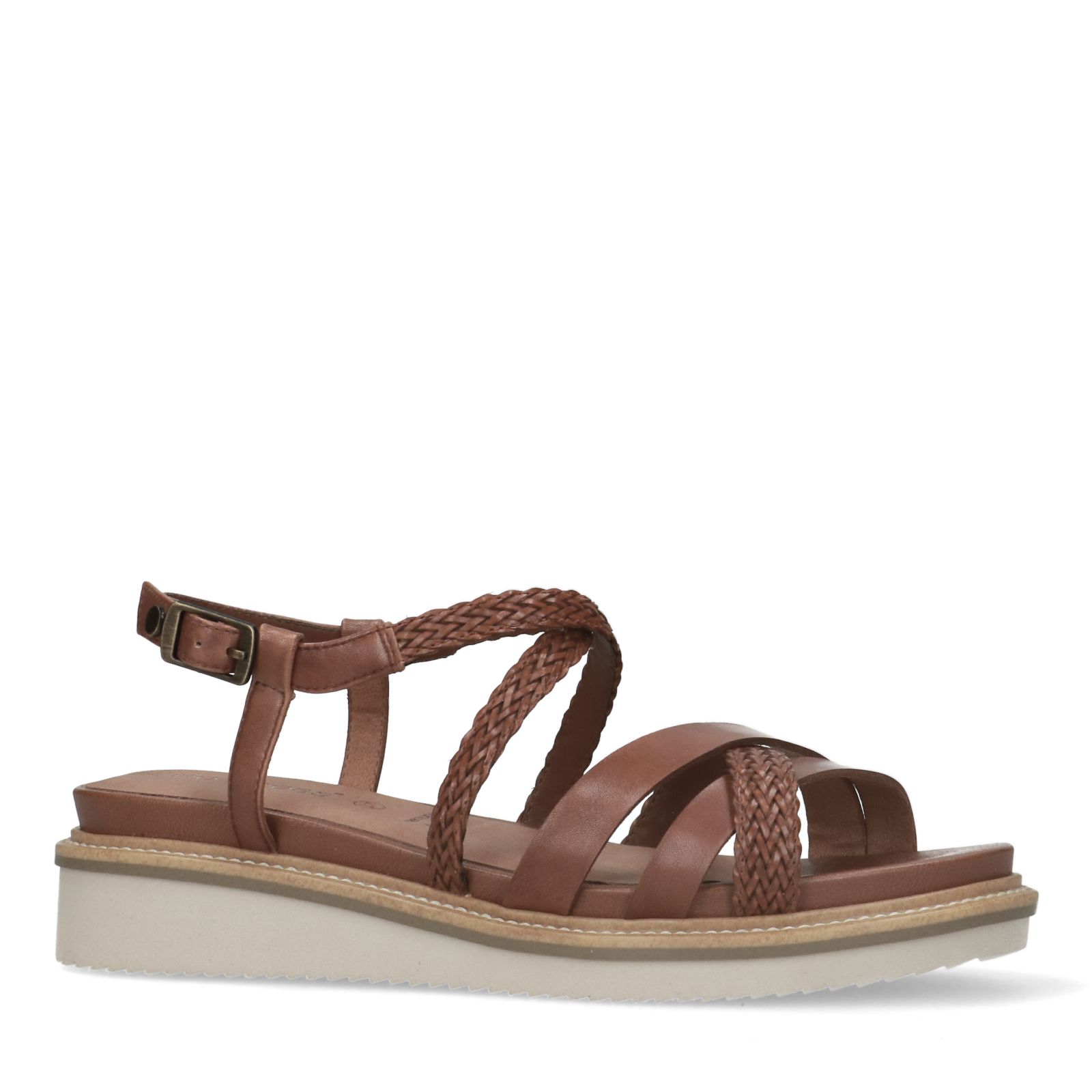 Cognac leren sandalen met gevlochten bandjes Dames MANFIELD