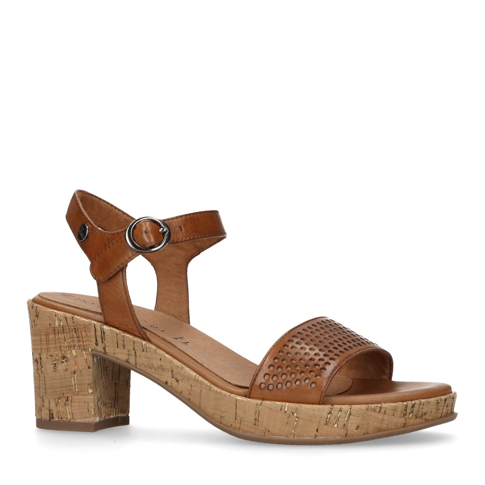 Cognac sandalen met kurk hak - Dames | MANFIELD