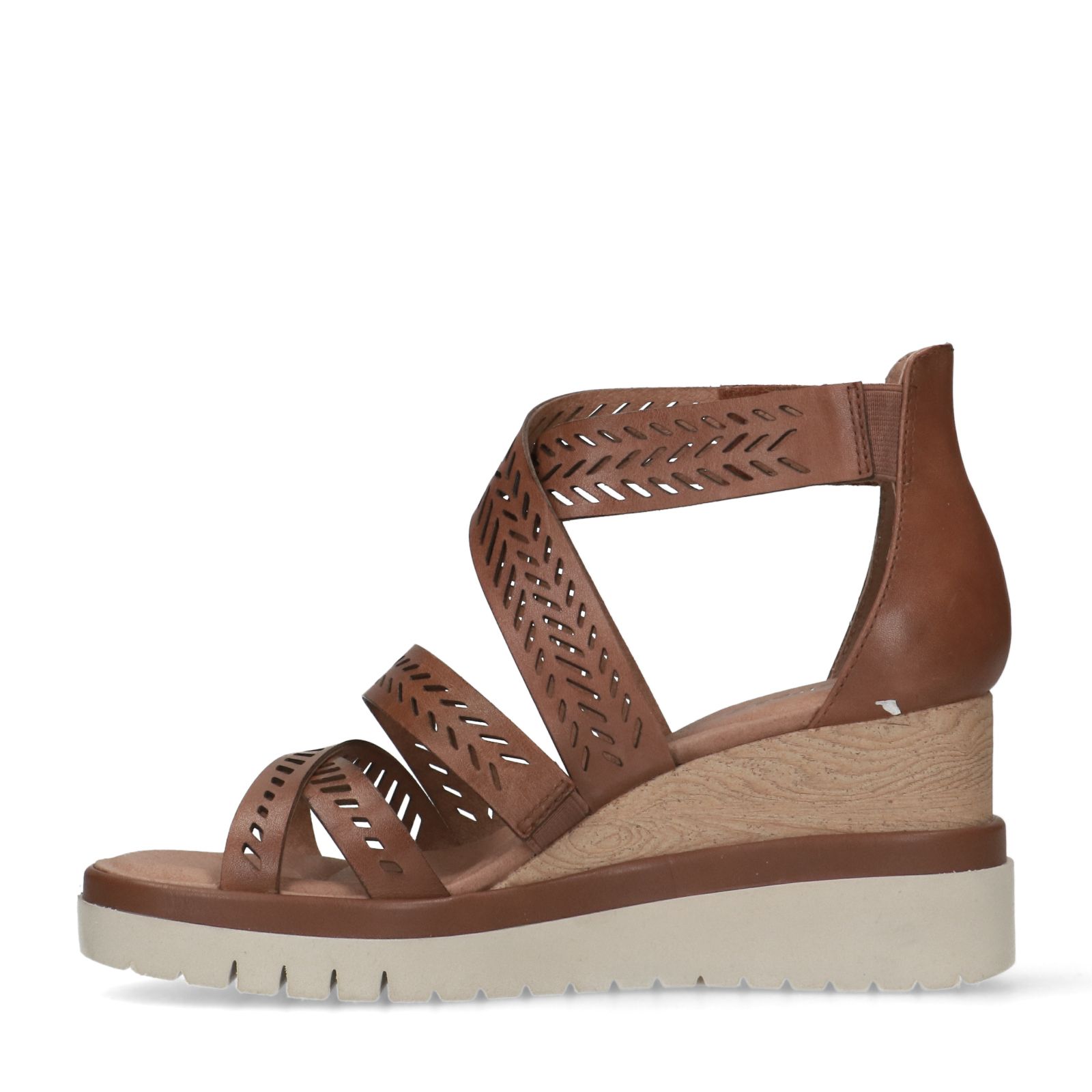Cognac leren sandalen met sleehak - Dames | MANFIELD