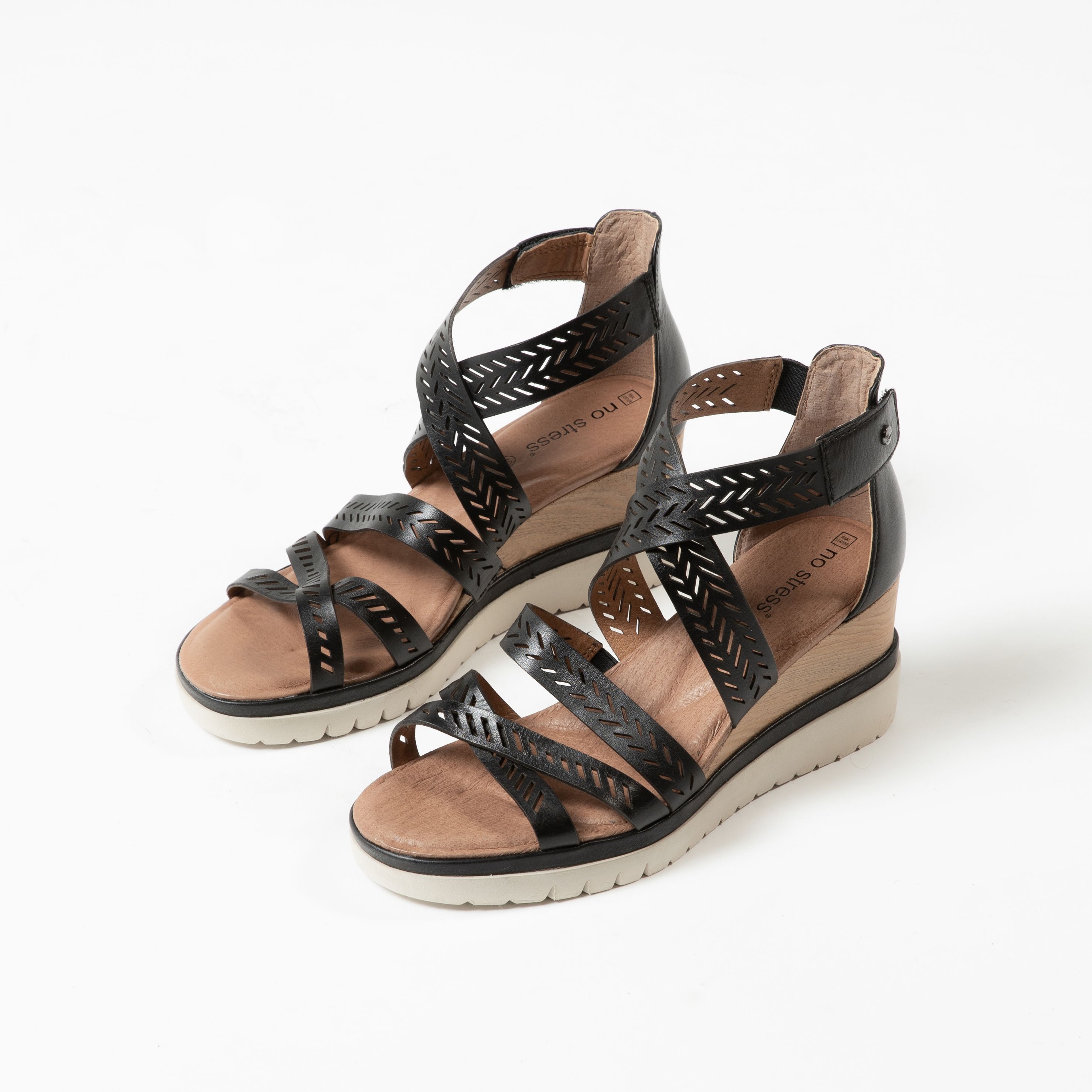 Zwarte leren sandalen met sleehak - Dames | MANFIELD