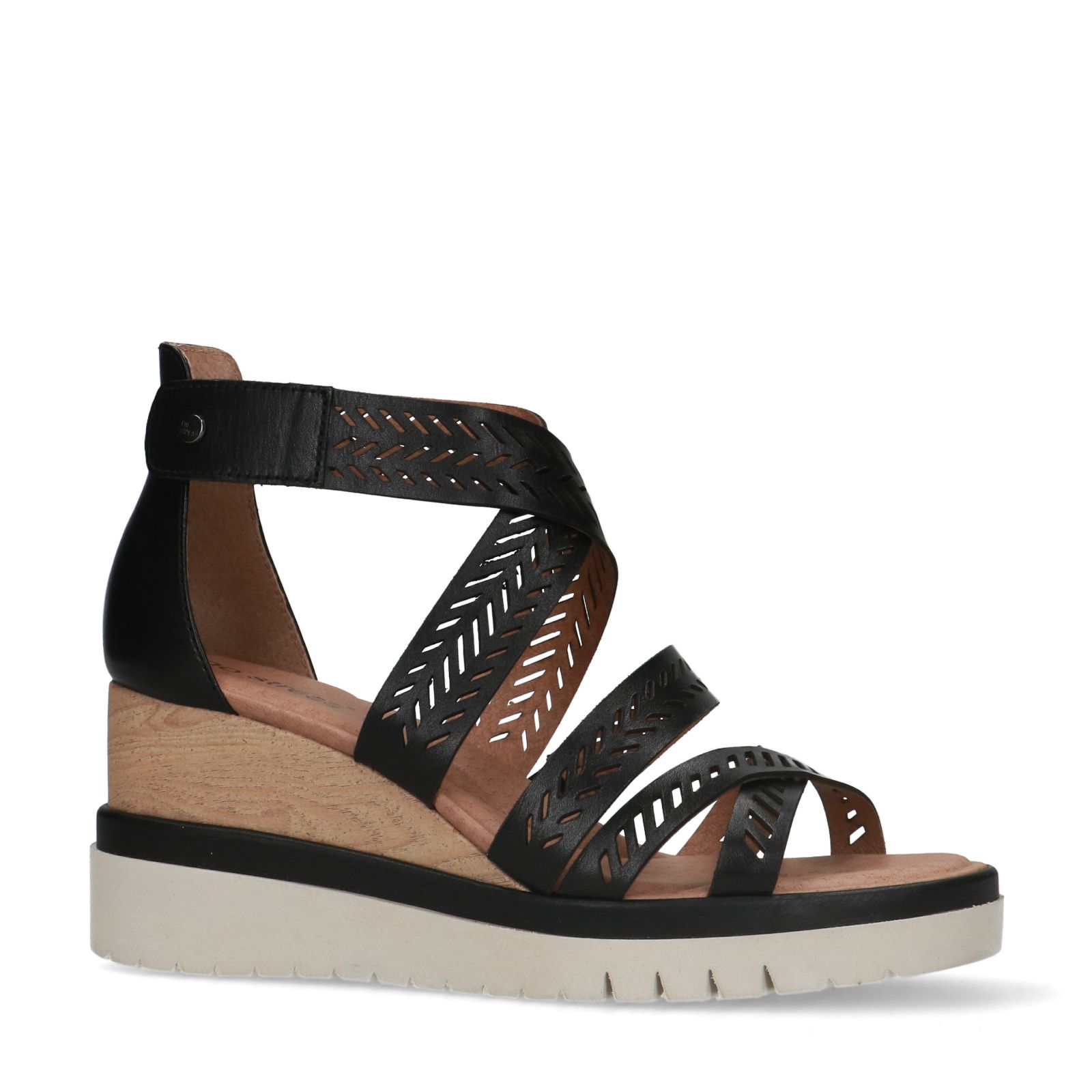 Zwarte leren sandalen met sleehak - Dames | MANFIELD