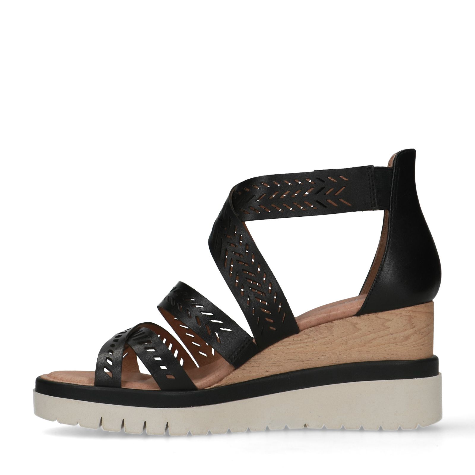 Zwarte leren sandalen met sleehak - Dames | MANFIELD