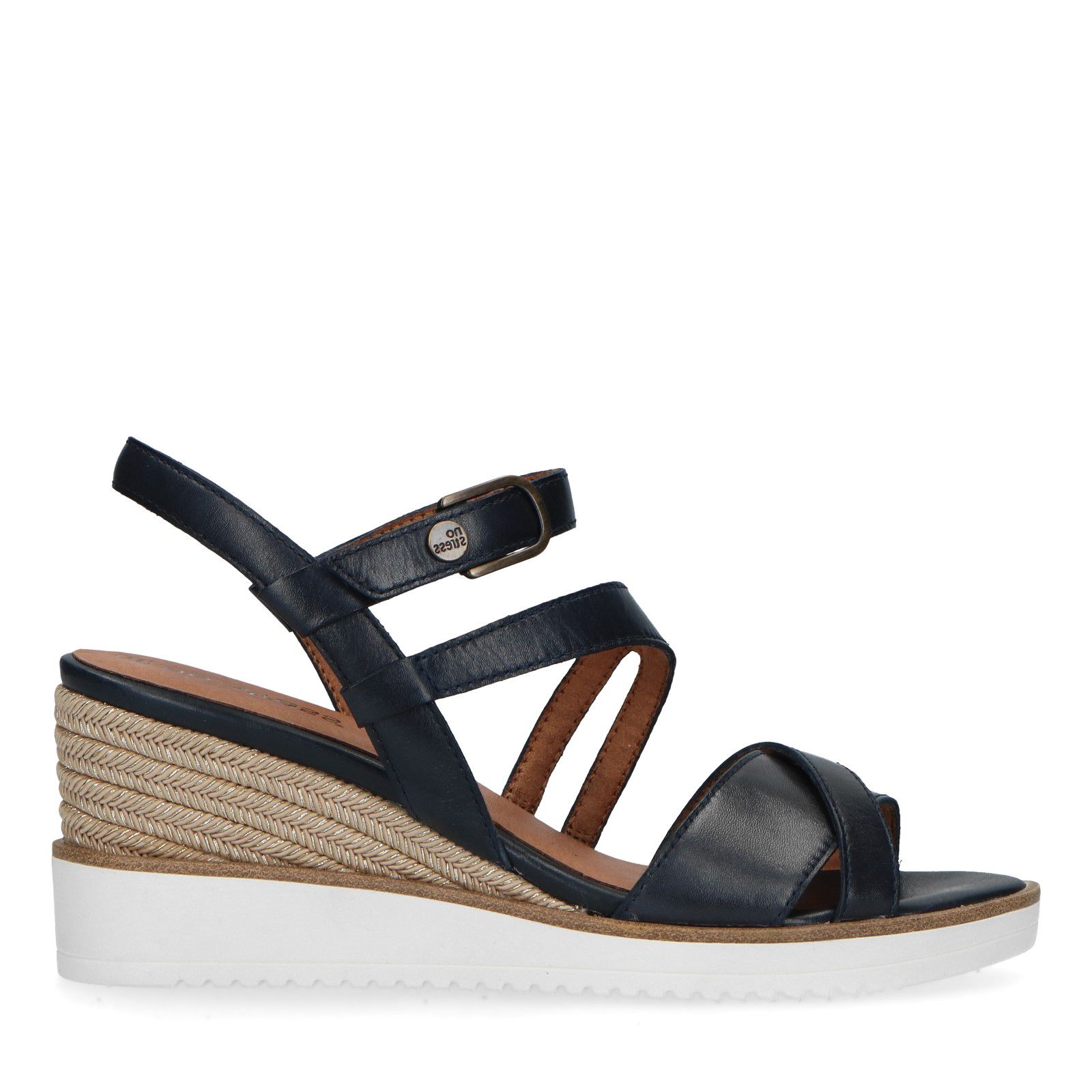 Zwarte leren sandalen met sleehak - Dames | MANFIELD