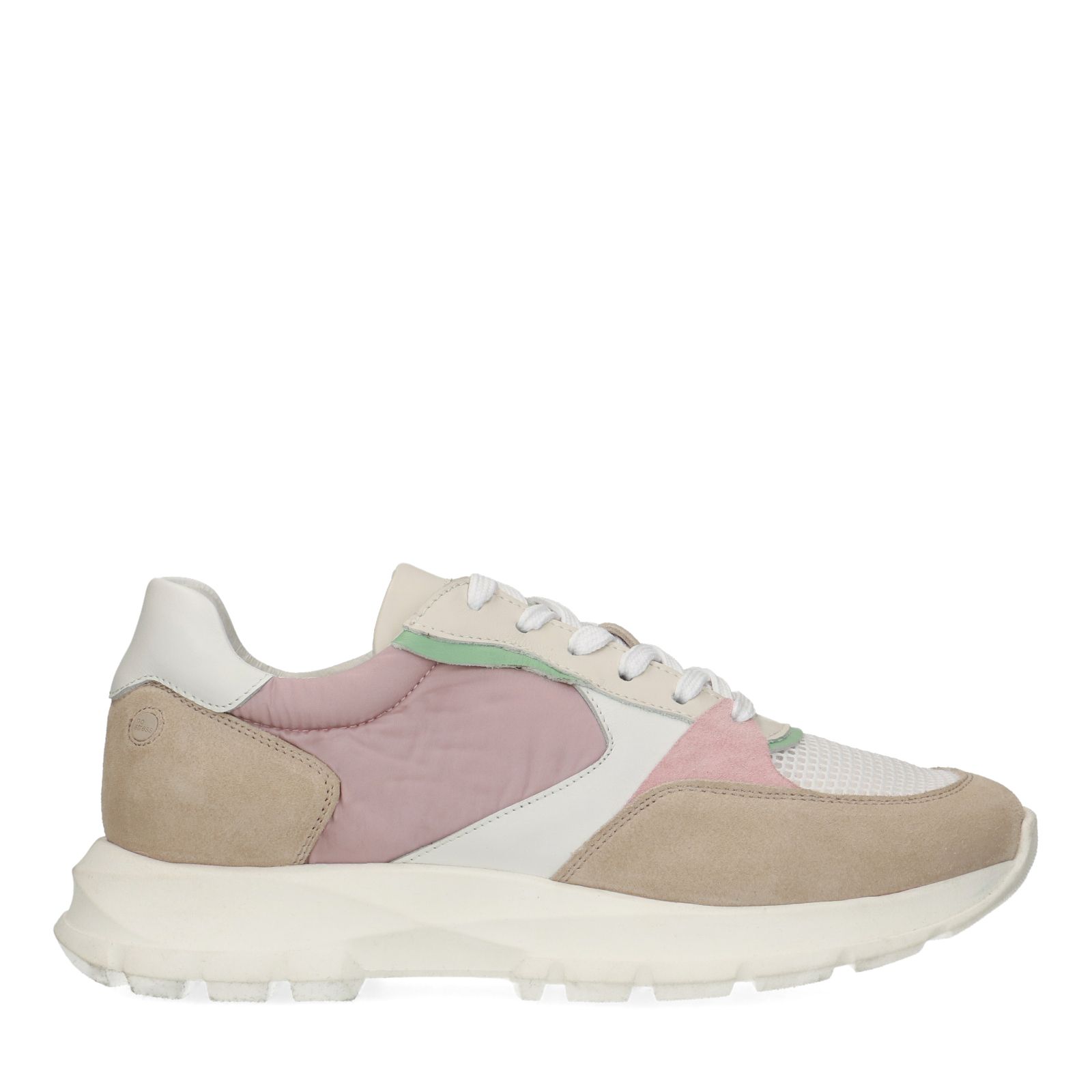 Beige leren sneakers met mesh details - Dames | MANFIELD