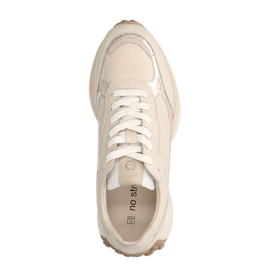 Ecru Leren Sneakers Met Suède Details - Dames | MANFIELD