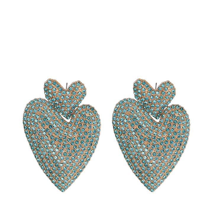 Boucles d'oreille strass en forme de cœur - bleu