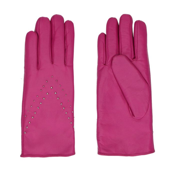 Roze leren handschoenen met studs