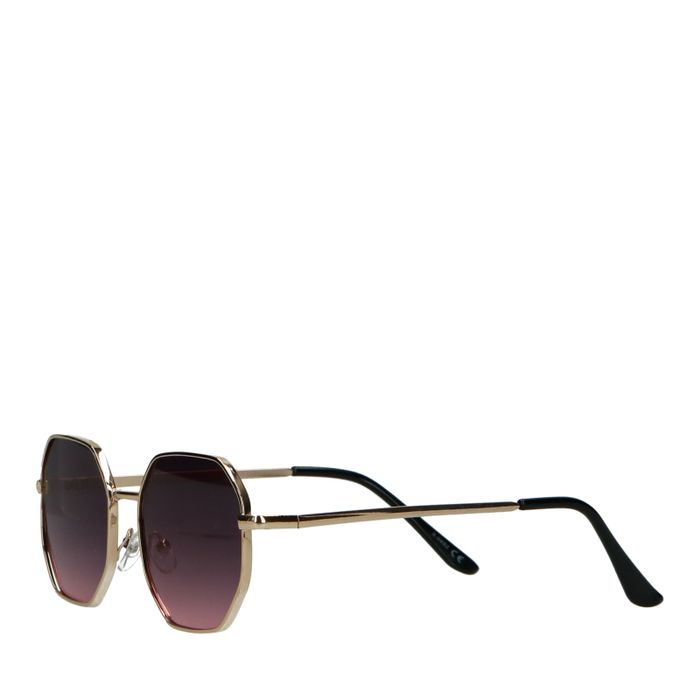 Goldfarbene Retro-Sonnenbrille mit rosa Gläsern