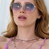 Lunettes de soleil rétro avec verres roses - doré