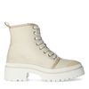 Beige canvas veterboots met blokhak