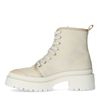 Beige canvas veterboots met blokhak