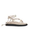 Beige platte sandalen met strikveters