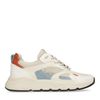 Beige leren sneakers met blauwe details