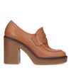 Cognac leren loafers met hak
