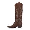 Cognac leren cowboylaarzen met witte sierstiksels