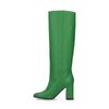 Groene hoge leren laarzen met hak