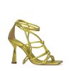Metallic limegroene sandalen met trechterhak