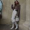 Off white leren cowboylaarzen met stiksels
