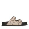 Leren latte slippers met sierstiksels