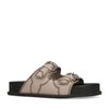 Leren latte slippers met sierstiksels