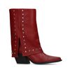 Rode leren laarzen met zilverkleurige studs