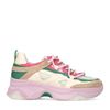 Roze sneakers met beige en groene details