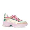 Roze sneakers met beige en groene details