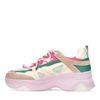 Roze sneakers met beige en groene details