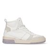Halfhoge witte leren sneakers met lila zool