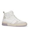 Halfhoge witte leren sneakers met lila zool