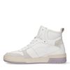 Halfhoge witte leren sneakers met lila zool