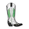 Zilverkleurige metallic cowboylaarzen met groene details