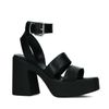 Zwarte leren sandalen met hak en plateauzool