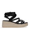Zwarte leren plateau sandalen met strikveters