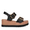 Zwarte leren plateau sandalen met goudkleurige gespen