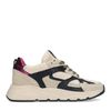 Beige sneakers met zwarte en fluffy details
