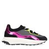 Zwarte sneakers met roze en gele details