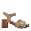 Beige suède sandalen met houten hak