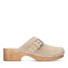 Beige suède muiltjes met houten hak