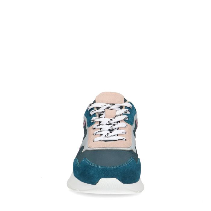 Blauwe suède sneakers met roze details