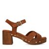 Suède cognac sandalen met houten hak