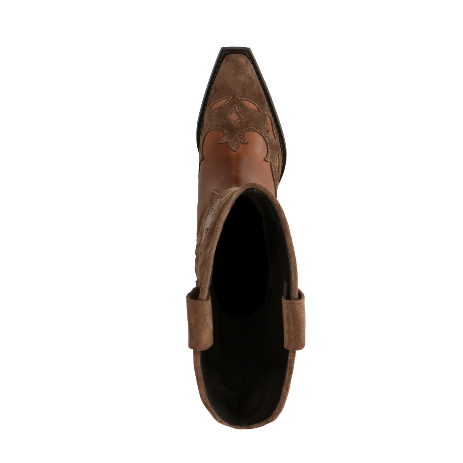 Bruine suède cowboylaarzen met cognac details - Damesschoenen - SACHA