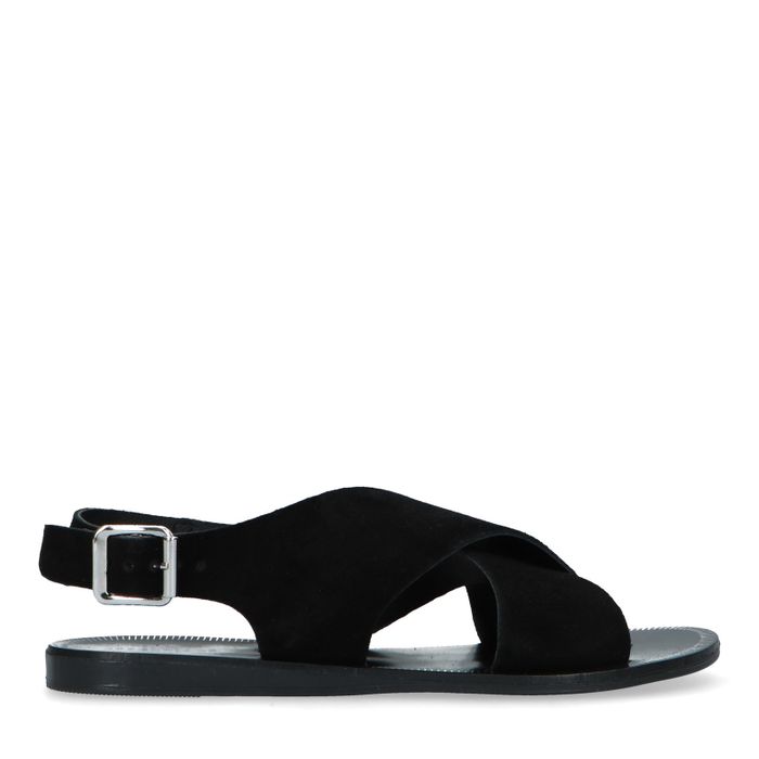 Zwarte suède sandalen met gevlochten banden