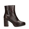 Donkerbruine enkellaarsjes met crocoprint