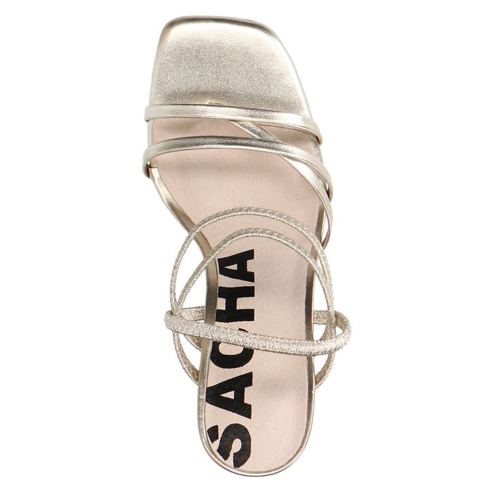 Goudkleurige metallic hak sandalen met bandjes