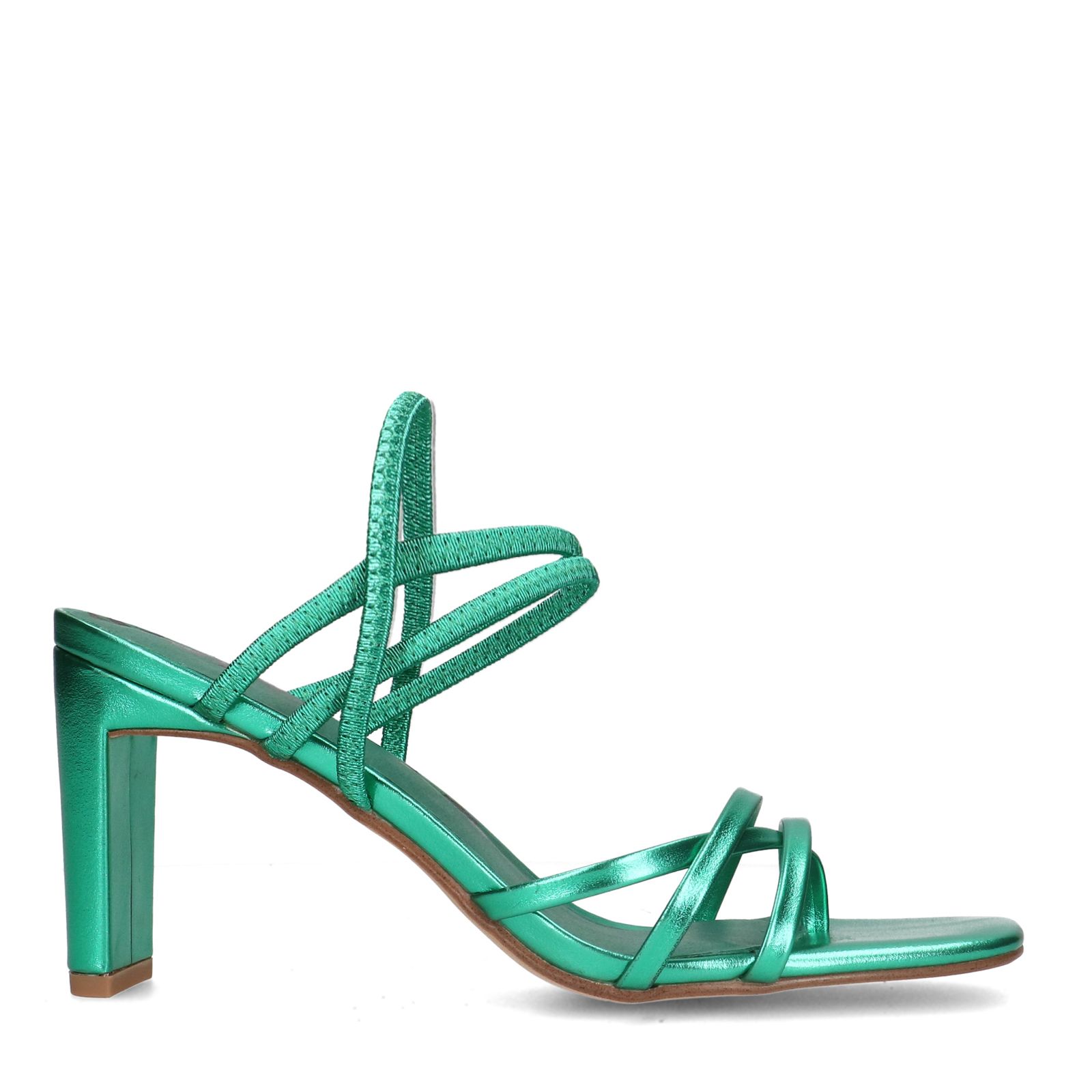 Groene metallic hak sandalen met bandjes - Damesschoenen - SACHA