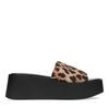 Zwarte leopard wedge sandalen