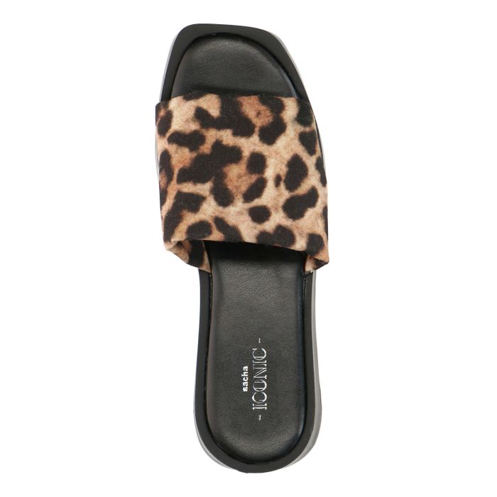 Zwarte leopard wedge sandalen